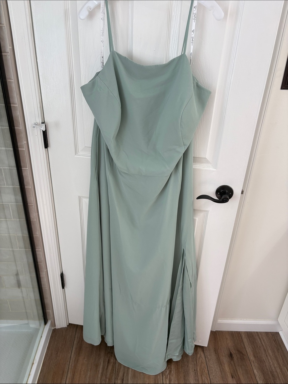 David's Bridal Sage Green Spaghetti-Strap bridesmaid dress
